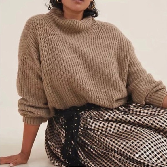 Anthropologie Sweaters - Anthropologie Bia Funnel Neck Sweater Taupe Tan Brown